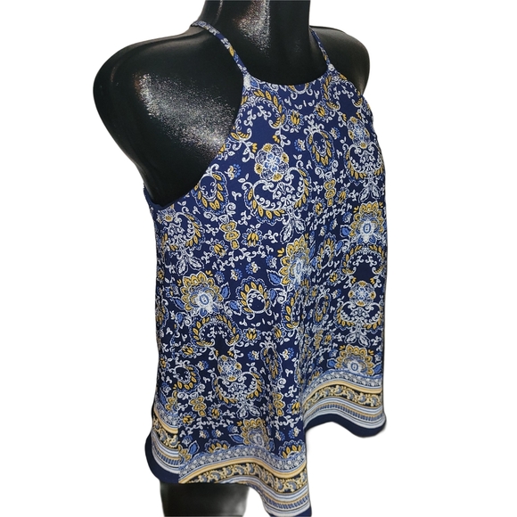 Active USA Blue Paisley Halter Tank Top S - Picture 2 of 6